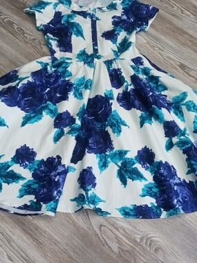 Pinup Couture Women's Blue Vintage Rose Print Midi Dress